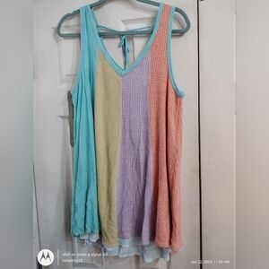 Hummingbird Waffle Knit Mixed Media Tank Women Large Sleeveless  V Neck Sally